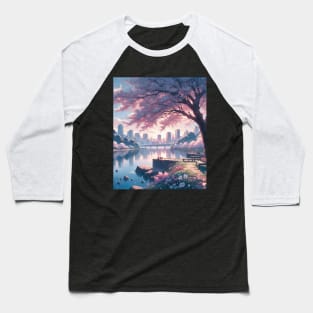 The Cherry Blossom and Lake - Anime Drawing Baseball T-Shirt